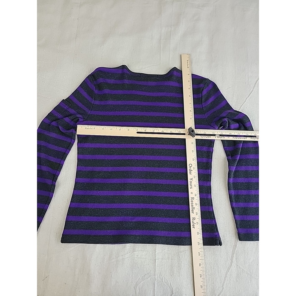 Lauren Ralph Lauren Striped Top Womens S Purple Grey Long Sleeve Sleeve Pocket - Picture 8 of 11